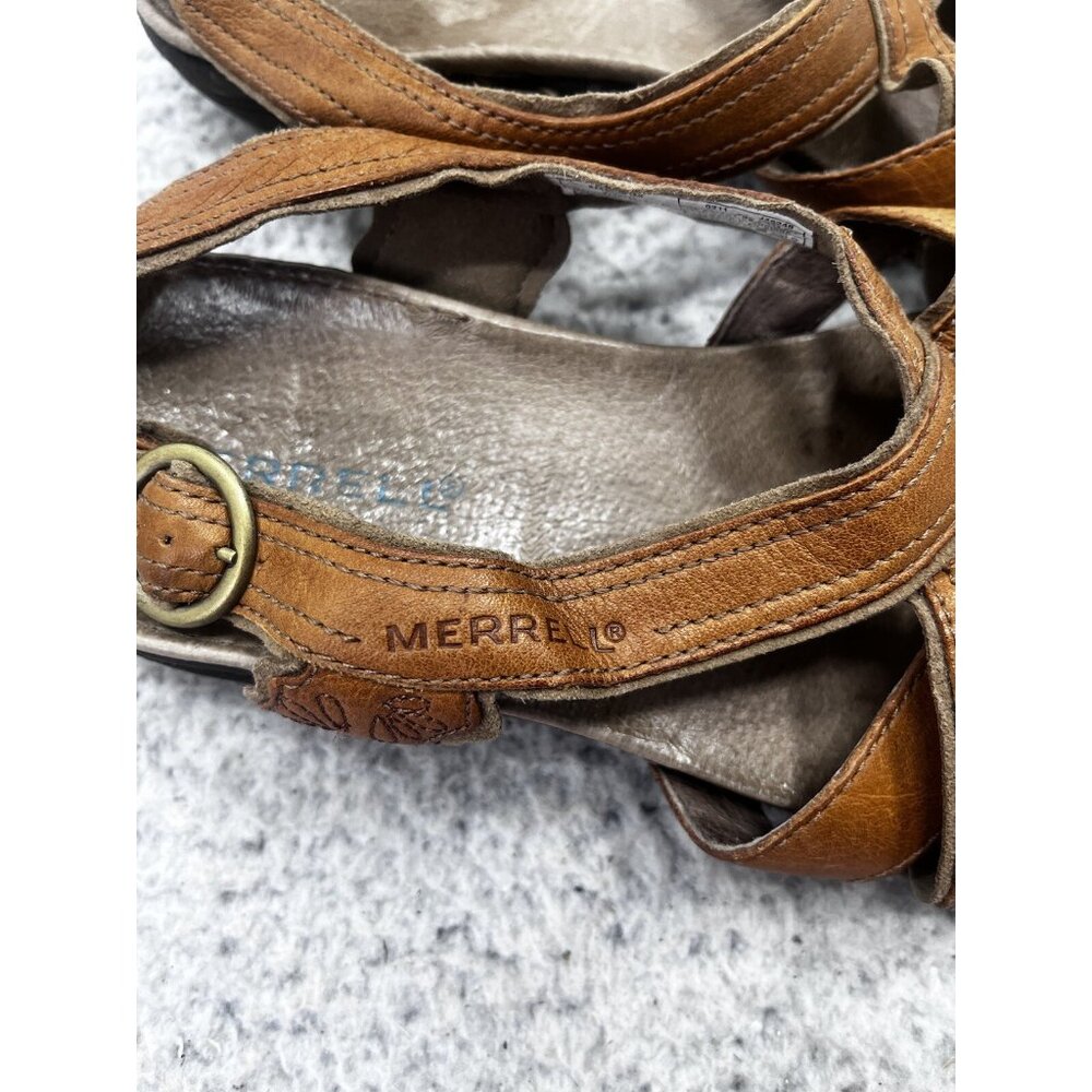 Women's Merrell Bassoon Tan Leather Strappy Open Toe Buckle Sandals Size 8 - Picture 6 of 10